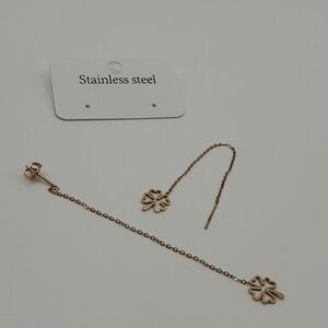 New GOLD plated ss 4 LEAF CLOVER THREADER EARRINGS ST PATRICKS DAY